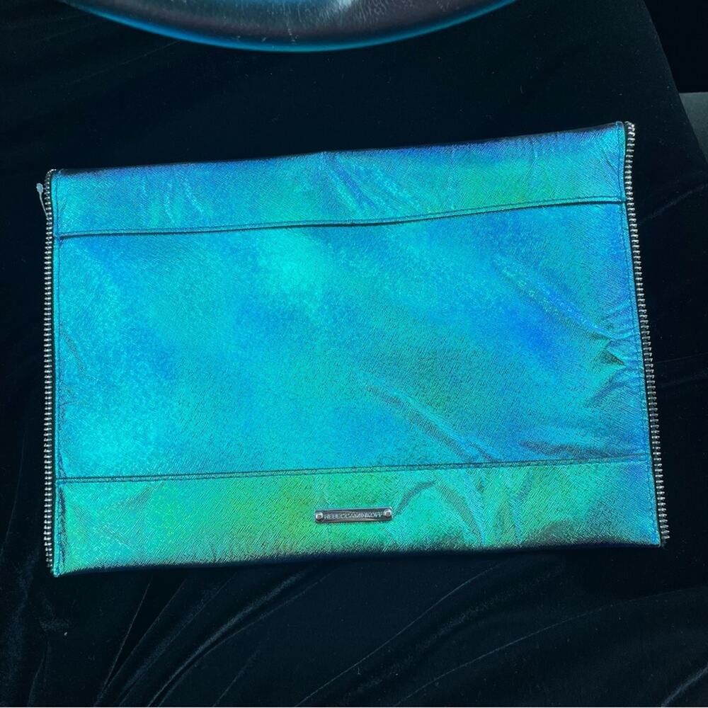Rare Rebecca Minkoff Iridescent Blue Envelope Clutch - Picture 2 of 7